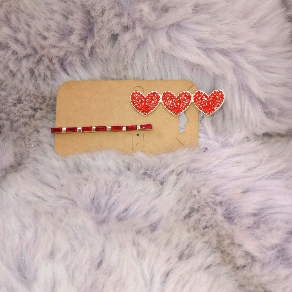 Lovecore Gold Red Crystal Gemstone Heart Rectangle Pack